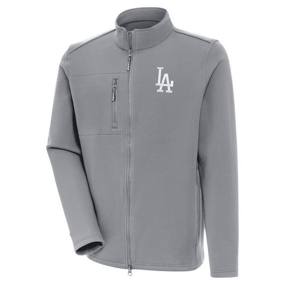 Men's Antigua  Gray Los Angeles Dodgers Objection Full-Zip Jacket