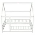 thumbnail image 5 of Full Size Floor Bed for Kids, Montessori Bed Frame with Fence-Shaped Guardrails and Door, House Bed for Boys Girls Easy Assembly, No Limit Weight Capacity, White, 5 of 7