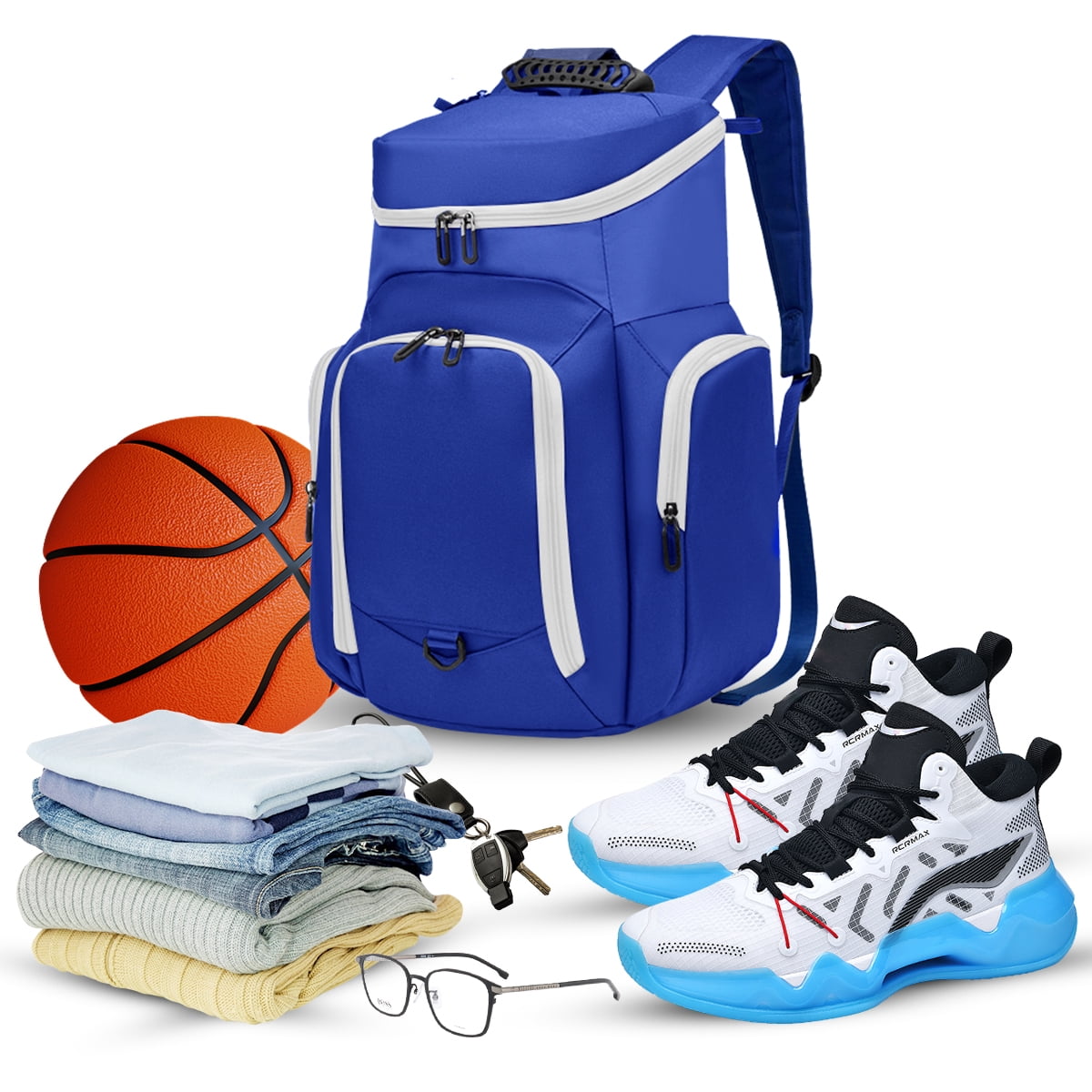 Sports Bag for Basketball, Soccer & More Basketball Backpack with Ball Holder & Shoes Compartment