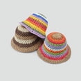 thumbnail image 2 of SikaFu Japanese Instagram Rainbow Straw Knitted Hat Summer Outage Sunscreen Bucket Hat Beach Big Eaves Show Face Small Knitted Fisherman Hat, 2 of 9