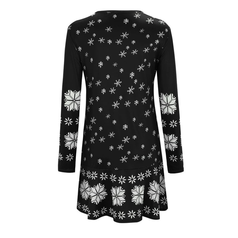 Puawkoer Women's Christmas Dresses Printed Round Neck Long Sleeved Dress  Autumn And Winter Casual Dresses womens tops 3XL Black 