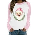 thumbnail image 2 of Fartey Women's Crewneck Sweatshirt Plus Size Raglan Long Sleeve Sweatshirts Funny Christmas Santa Graphic Sweatshirt Fashion Xmas Holiday Pullover Tops Pink S, 2 of 3