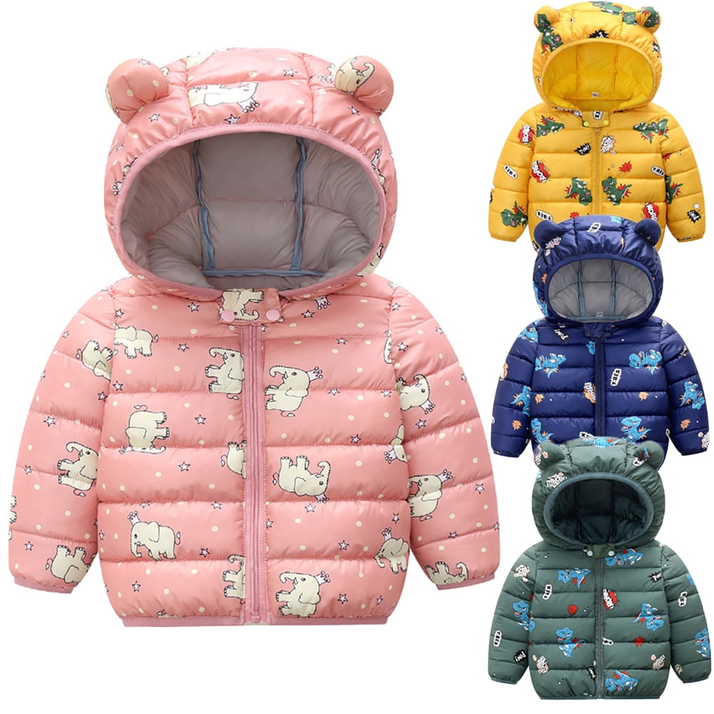 Baby Winter Thick Warm Quilted Jacket Sherpa Fleece Hood Coat with Bear Ear Insulated Parka Anorak Ski Outwear 2-7 Years 