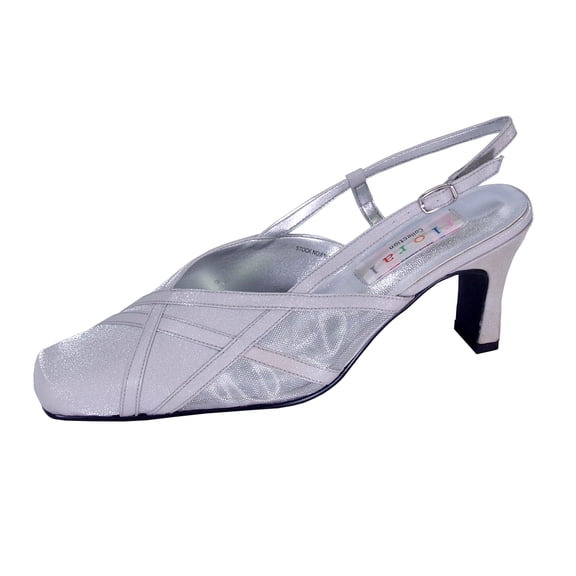 FLORAL Joy Women's Wide Width Pointed Toe Mesh/Satin Upper Slingback Dress Shoes for Dinner, Prom or Work SILVER 8.5
