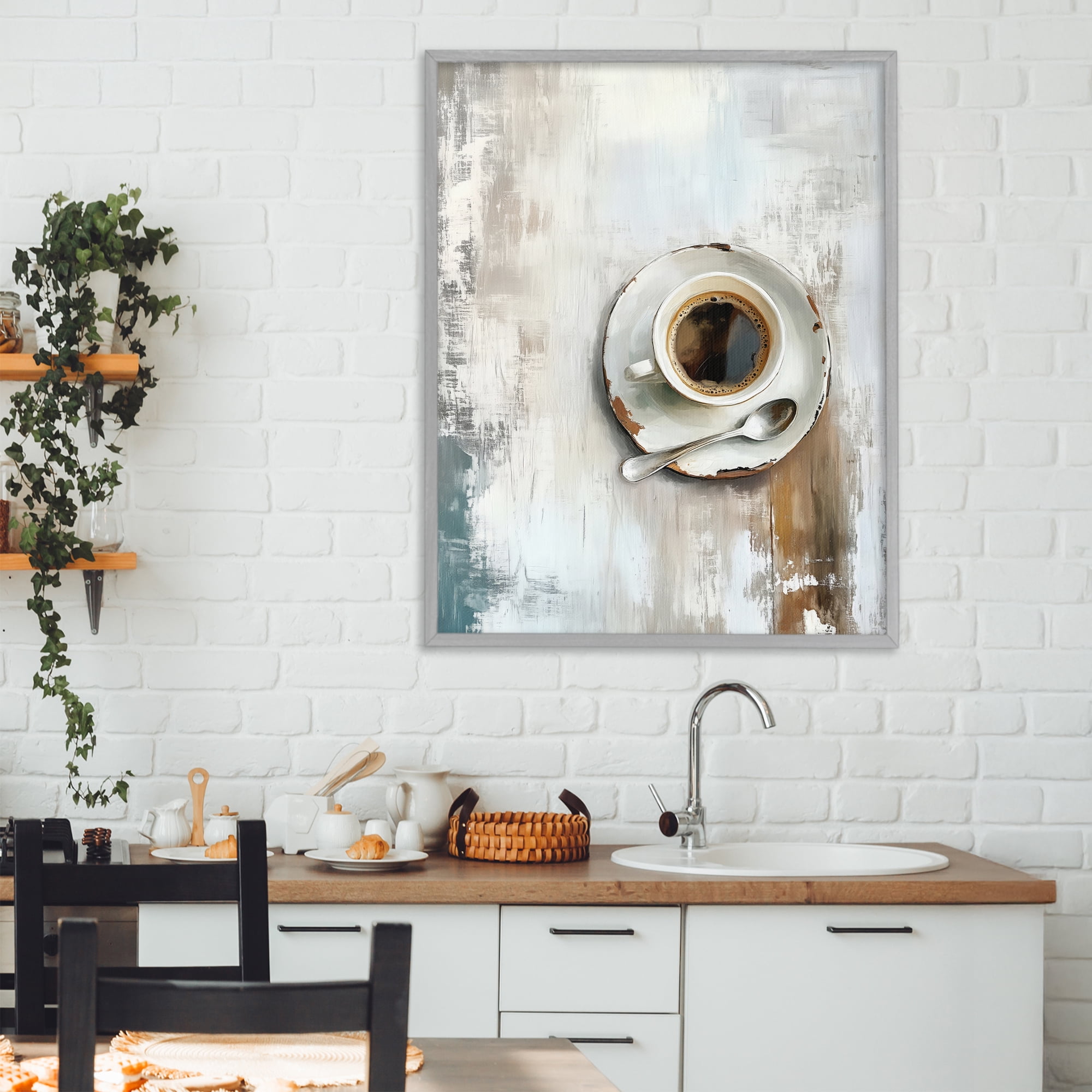 Stupell Industries Neutral & Rustic Cup of Coffee Gray Framed Giclee Art, design by LSR Design Studio
