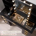 thumbnail image 6 of Merluxy 47.2" Girls Vanity Desk with Mirror and Adjustable LED Lights, 7 Drawers Makeup Table with Glass Top and Charging Station, Black, 6 of 8