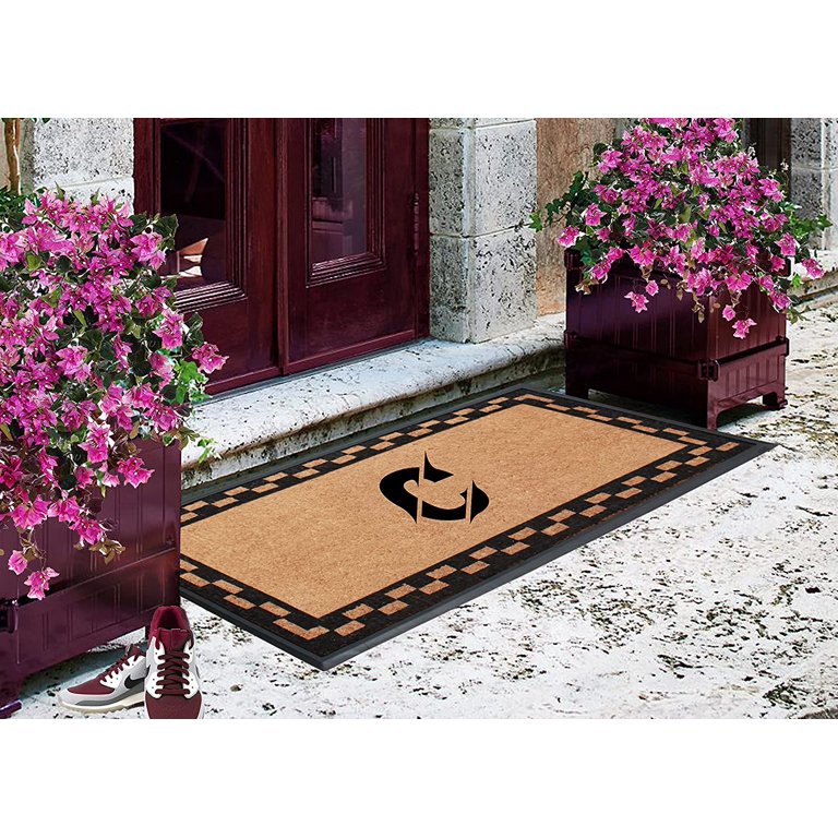 Tropical Welcome Mat for Outdoor Entrance, Coco Coir Palm Leaf