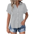 thumbnail image 4 of Yievot Button Down Shirts for Women Collared Short Sleeve Side Slit Textured Lightweight Casual Office Tops with Pocket, 4 of 7