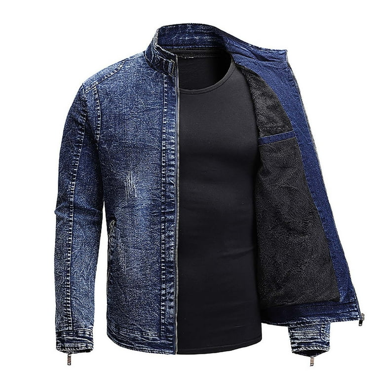 Fesfesfes Fleece Denim Jacket Coat for Men s Fall Winter Fashion