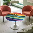 thumbnail image 4 of Abstract Rainbow Wave Elastic Fitted Round Table Cover Colorful Stripes Waterproof Outdoor Tablecloth for Holiday Party, Picnic, Patio & Dining Fits Tables Up to 36"-44", 4 of 8