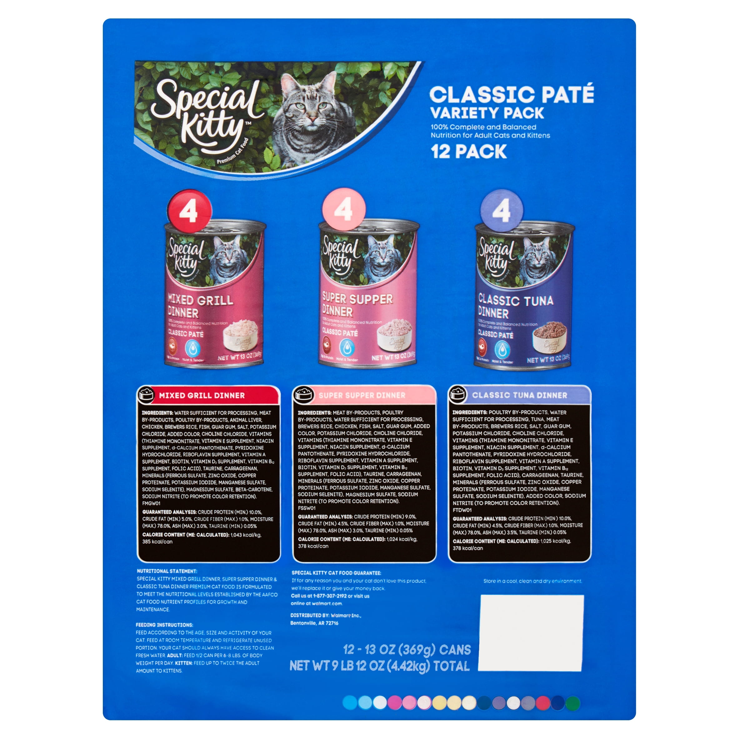 Special Kitty Classic Pate Premium Cat Food Variety Pack, 13 oz, 12 count
