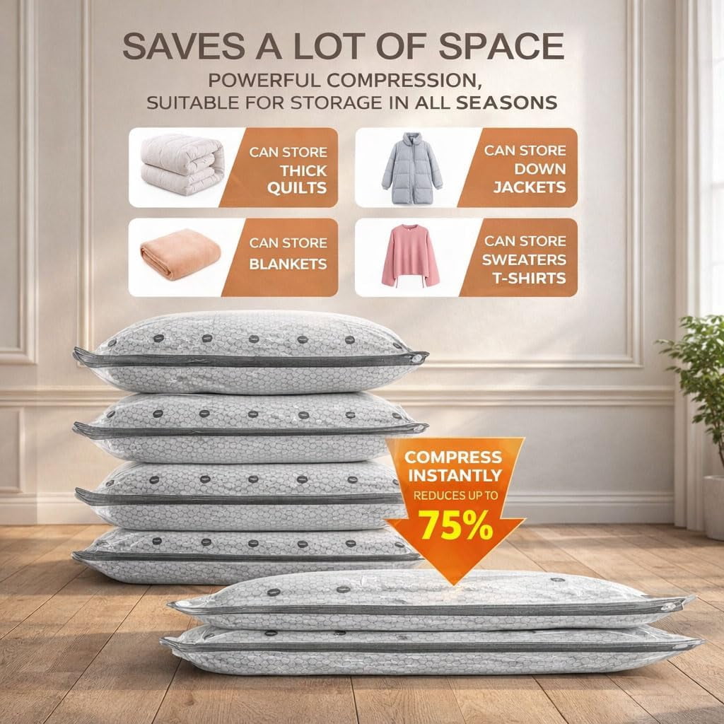 Vacuum Storage Bag Set with Electric Pump, for Travel Luggage Clothing, Space Saving Compression Bags, Multiple Sizes