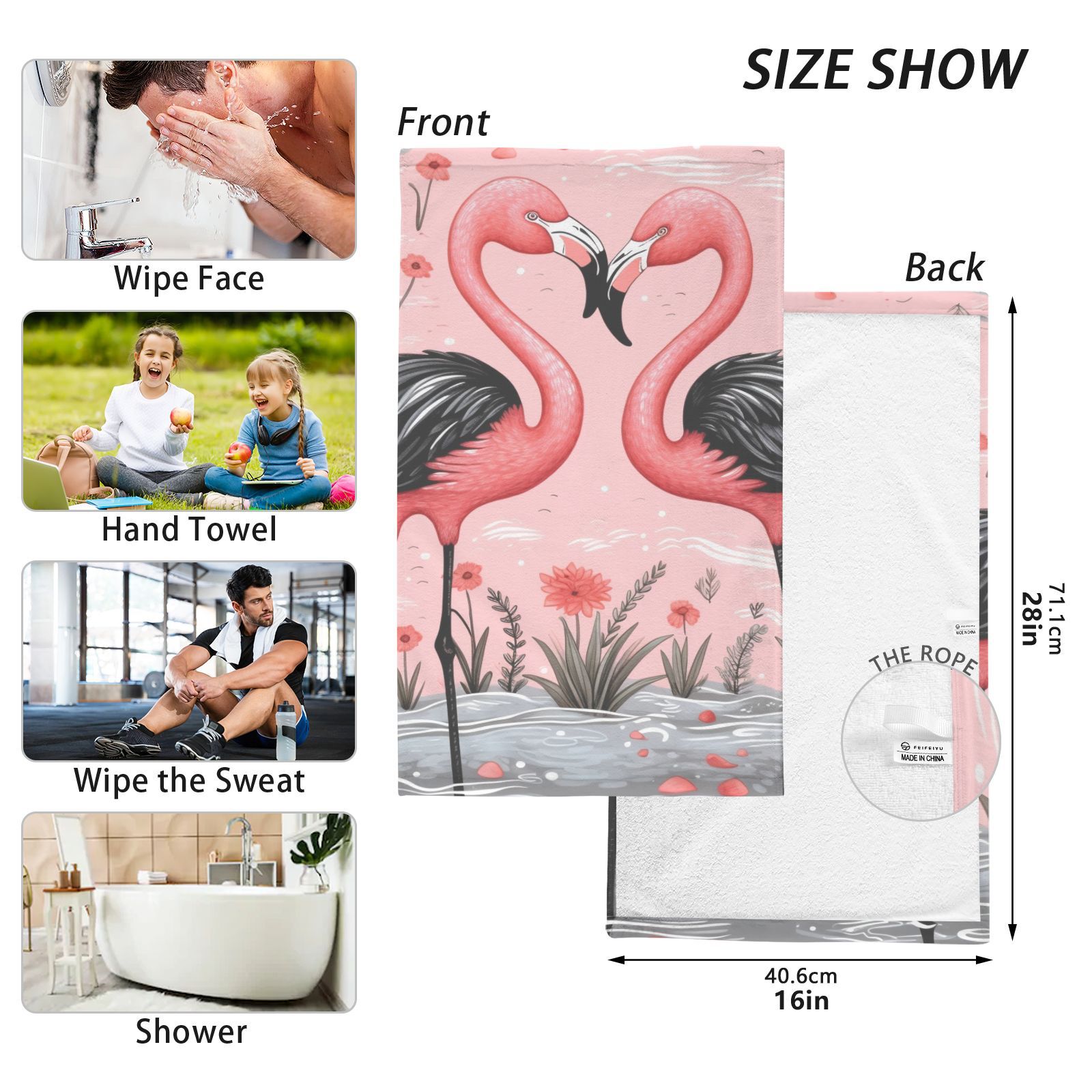 Pink Black Flamingos Hand Towels Cotton Bath Towels Large Face Towels Absorbent for Bathroom 2 Packs