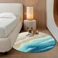 thumbnail image 3 of Teal Blue Beige Beach Round Living Room Rugs 3.3 ft, Abstract Gradient Sandy Ocean Waves Washable Area Rug with Non-Slip Sturdy Edge Binding Round Front Door Mat Floor Carpet for Entryway, 3 of 9