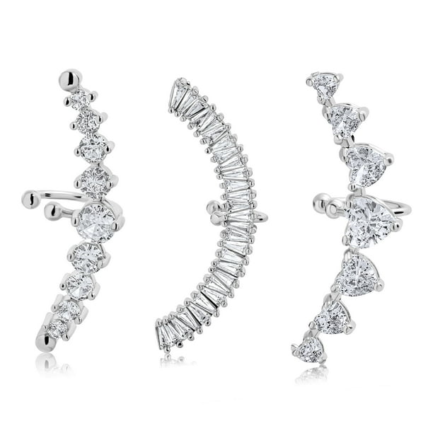Pendientes de moda JeenMata de 3 Pares con diseños en espiral y adornos de diamantes de Imitación en baño de oro blanco