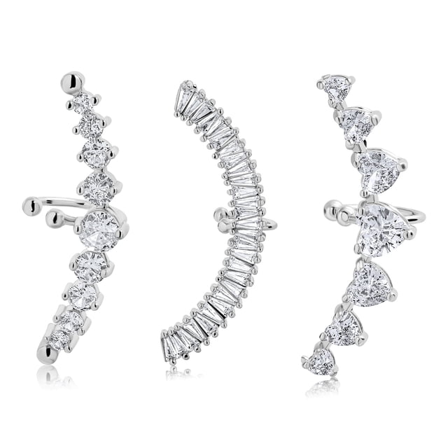 Pendientes de moda JeenMata de 3 Pares con diseños en espiral y adornos de diamantes de Imitación en baño de oro blanco