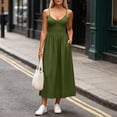 thumbnail image 2 of VBVC Women's V Neck Spaghetti Strap Maxi Dress , Summer Casual Sleeveless Long Dress For Women , Ladies' Flowy Slim Sundress with Pockets,Army Green,S-2XL, 2 of 9