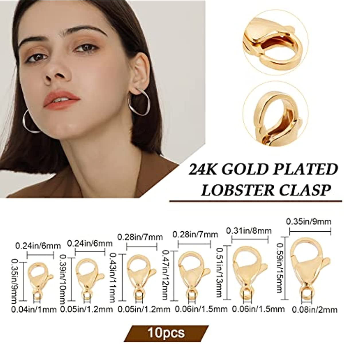 50Pcs 24K Gold Plated Lobster Claw Clasps Jewelry Clasps Connectors for DIY  Bracelet Necklace Jewelry Making 0.47 inch(12mm)