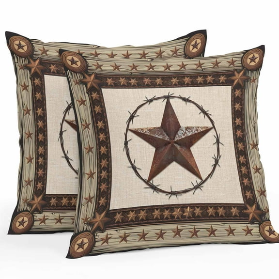 Waterproof Throw Pillow Covers Set of 2, 16x16 Inch Vintage Rustic Decorative Pillowcases Outdoor Pillow Slip Cushion Covers Set for Couch Tent Farmhouse Country Texas Star Wooden Grain