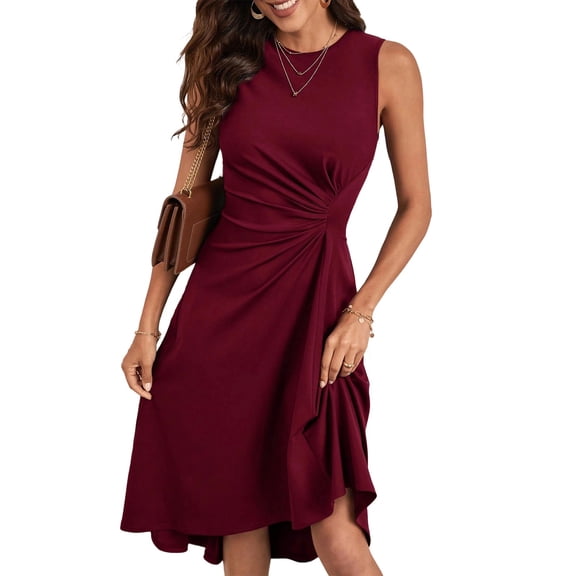 Women's Sleeveless Floral Print A Line Dress Ruched Waist