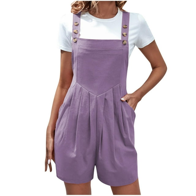 FAIWAD Women's Short Rompers Summer Casual Sleeveless Adjustable Strap Loose Short Jumpsuit with Pockets