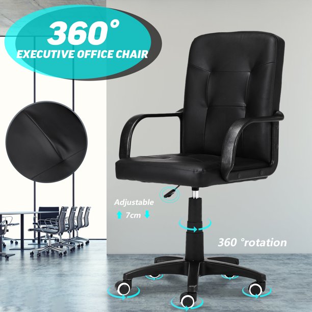 Ergonomic Mid Back Leather Office Chair Adjustable Height Desk Task Chair Swivel Executive Computer Chair Walmart Com Walmart Com