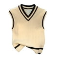 thumbnail image 5 of Women's Casual V-Neck Pullover Shirt Collision Color Sleeveless Sweater Vest for Fall Winter Preppy Looks,Beige,L, 5 of 6
