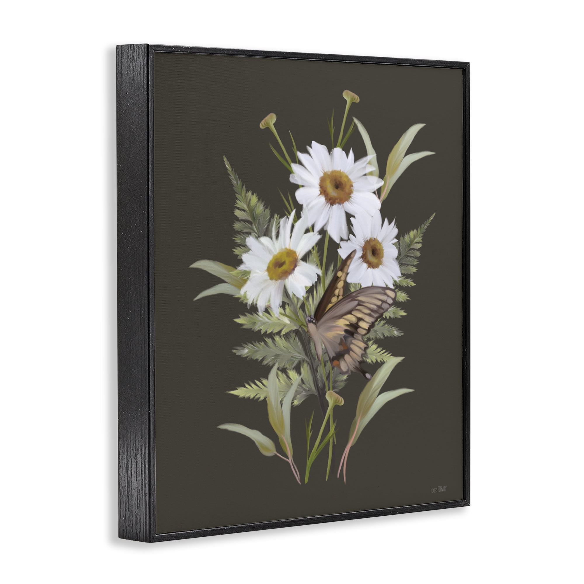 Stupell Industries Daisy Bouquet with Swallowtail Black Framed Giclee Art, design by House Fenway