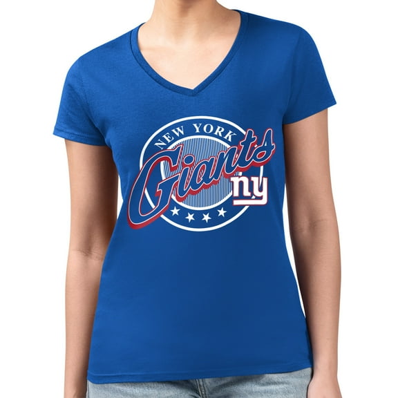 Women's G-III 4Her by Carl Banks  Royal New York Giants Super-Slim Fit Lightweight Pinstripe Circle V-Neck T-Shirt