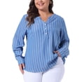 thumbnail image 1 of Camisas de talla grande para mujeres GRACE & GRANDEUR, blusa de manga larga con botones 4X azul, 1 of 1