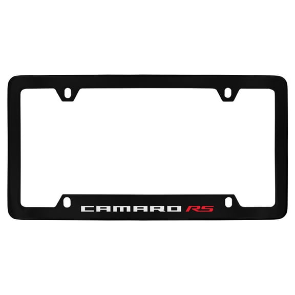 Chevrolet Camaro RS wordmark black coated metal license plate frame holder
