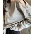 thumbnail image 6 of HLSOHJP Women's Cold Shoulder Sweatshirt Long Sleeve Zipper Down Cut Out Off Shoulder Round Neck Pullover T-shirts, 6 of 7