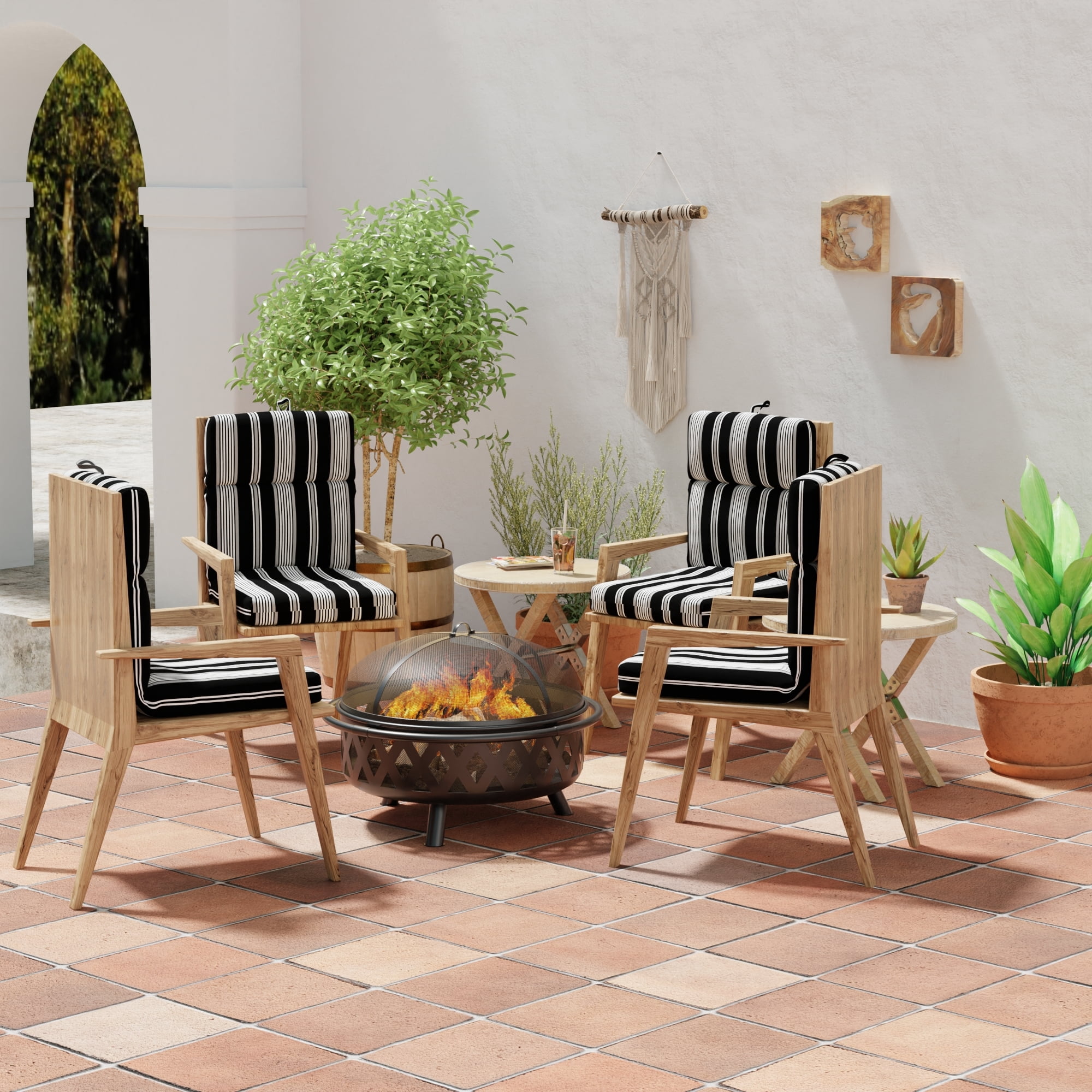 Jordan Manufacturing 44" x 22" Reeder Black Stripe Rectangular Outdoor Chair Cushion with Ties and Hanger Loop