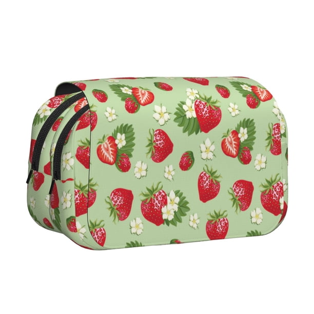 Disketp Strawberry Floral Estuche de Lápices de Doble Capa con Tapa Abatible y Cremallera, Organizador Escolar para Adolescentes y Adultos