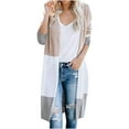 thumbnail image 2 of Cropped Cardigan Ladies Paneled Contrast Striped Pocket Cardigan Long Jacket on Clearance, 2 of 7