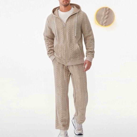 Dxzfnsa Sweatsuits for Men 2 Piece Solid Color Tracksuit Sets for Men Full Zip Hooded Sweatpants Casual Sports Jogging Suits