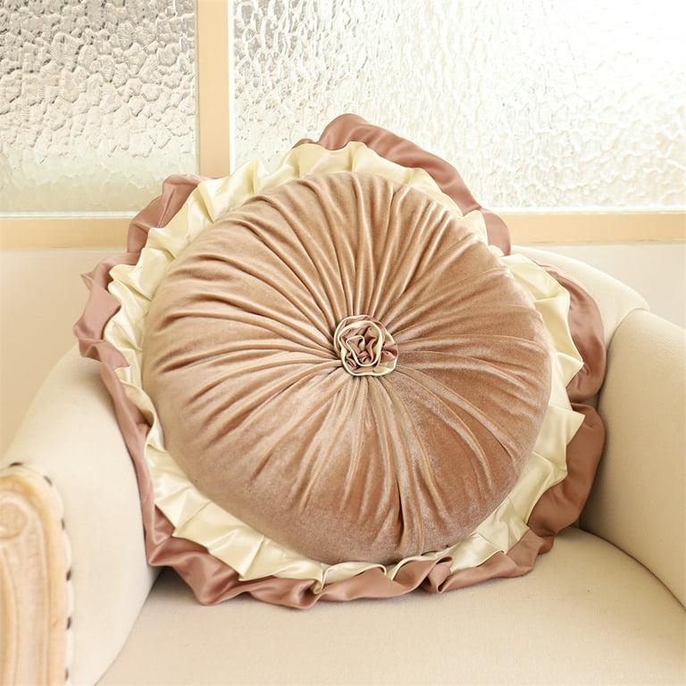 Set of 2 Decorative Round Pleated Throw Pillows, Classy Accent
