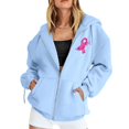 thumbnail image 3 of Womens Fall Zip Up Hoodies Breast Cancer Awareness SweatshirtsSurvivor Support Shirts Women, Drawstring, Pink Ribbon Print Long Sleeve Winter Comfy Track Jackets with Pocket Light Blue S, 3 of 7