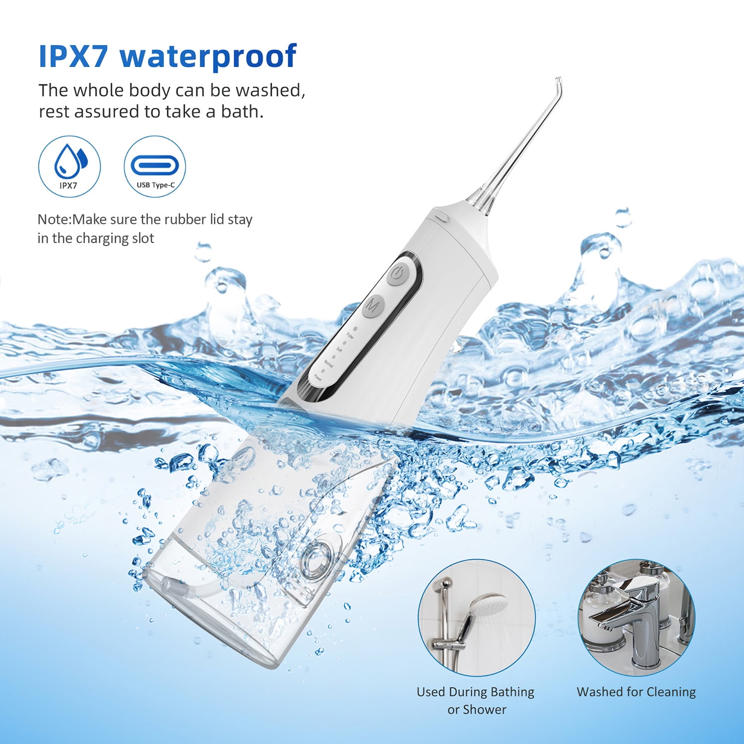 Cshidworld Water Flosser, Cordless Oral Irrigator 300ml Water Tank, Rechargeable Travel Dental Irrigation Cleaner with 4 Modes & 8 Jet Tips, IPX7 Waterproof Dental Irrigator with Charge Station