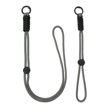 1Set Heavy Duty Paracord Keychain Lanyard, Adjustable Necklace Whistles Lanyard Braided Wrist Strap with Spring Ring for ID Card Badge Holder Keys, Black/White