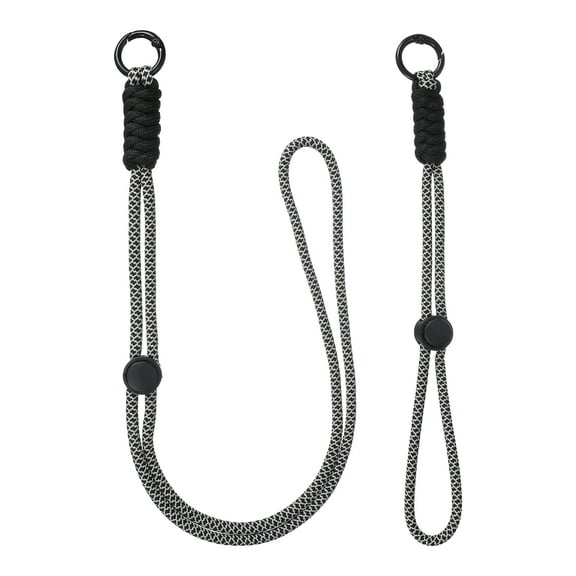 1Set Heavy Duty Paracord Keychain Lanyard, Adjustable Necklace Whistles Lanyard Braided Wrist Strap with Spring Ring for ID Card Badge Holder Keys, Black/White