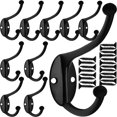 thumbnail image 1 of Gancho de pared, perchero, gancho para toallas para colgar ropa, gancho doble negro inoxidable para bata, soporte de pared con tornillos (10 ganchos + 20 tornillos por paquete) JAMW Sencillez, 1 of 5