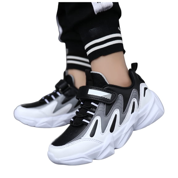 Kids Boys Platform Running Shoes Trendy Splice Leather Sneakers Antislip Basketball Shoes Comfy Trainers Athletic Shoes Black 10.5 Little Kid