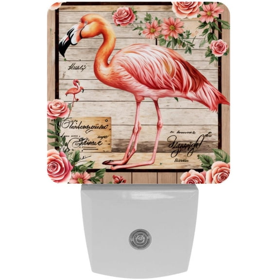 PhooArto Vintage Letter Flamingo Flower Plug in LED Night Light Auto Sensor Dusk to Dawn Decorative Night for Bedroom, Bathroom, Kitchen, Hallway, Stairs, Baby's Room, Energy Saving