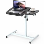Furnibear Bedside Laptop Desk with Wheels, Height Adjustable Rolling Table with Tilting Desktop, Small Standing Desk for Home Office, Black
