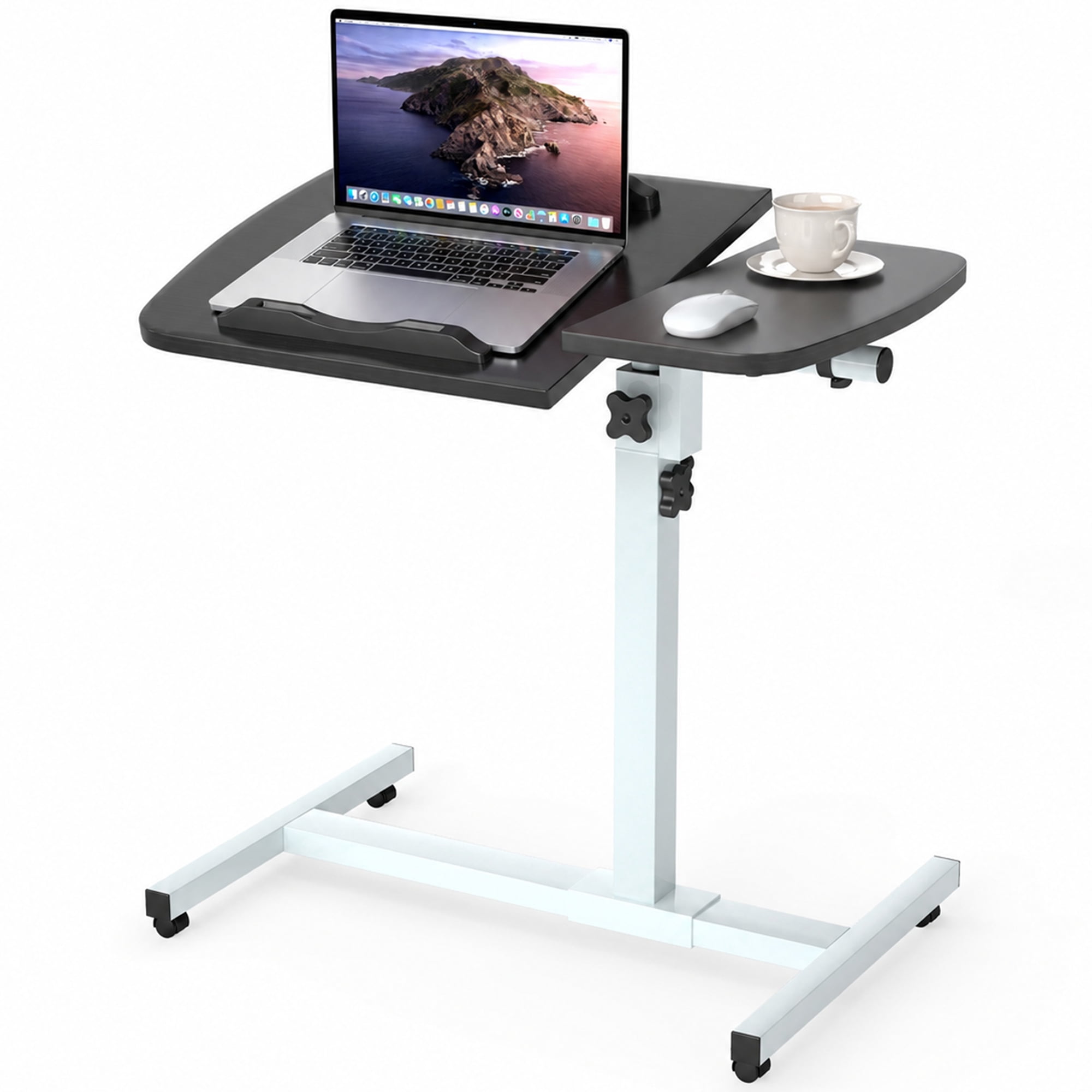 Furnibear Bedside Laptop Desk with Wheels, Height Adjustable Rolling Table with Tilting Desktop, Small Standing Desk for Home Office, Black