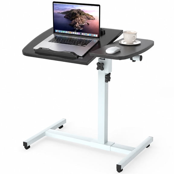 Furnibear Bedside Laptop Desk with Wheels, Height Adjustable Rolling Table with Tilting Desktop, Small Standing Desk for Home Office, Black