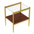 thumbnail image 5 of Gzxs Clear Glass End Tables Set of 2, Rectangle Small Side Table, Modern 2-Tier Nightstand with Brown MDF Shelf and Golden Metal Legs for Living Room & Bedroom, 5 of 6