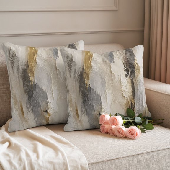 Minimalist Gray Beige Waterproof Throw Pillow Covers Set of 2 Abstract Geometric Lines Outdoor Cushion Cover Pillow Protector Decorative Pillowcases for Bed Sofa Couch,18x18in