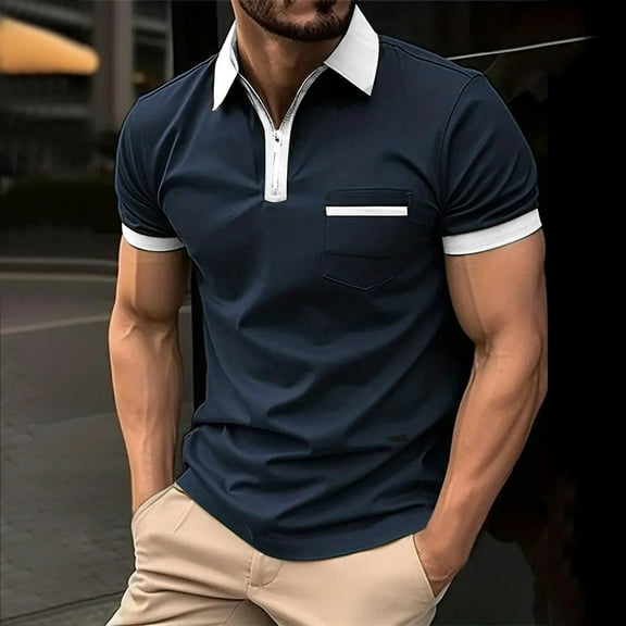 Polo Shirts for Men Casual Short Sleeve Button Lapel Golf Fit Tee Shirts Summer Fashion Solid Color Cozy Top